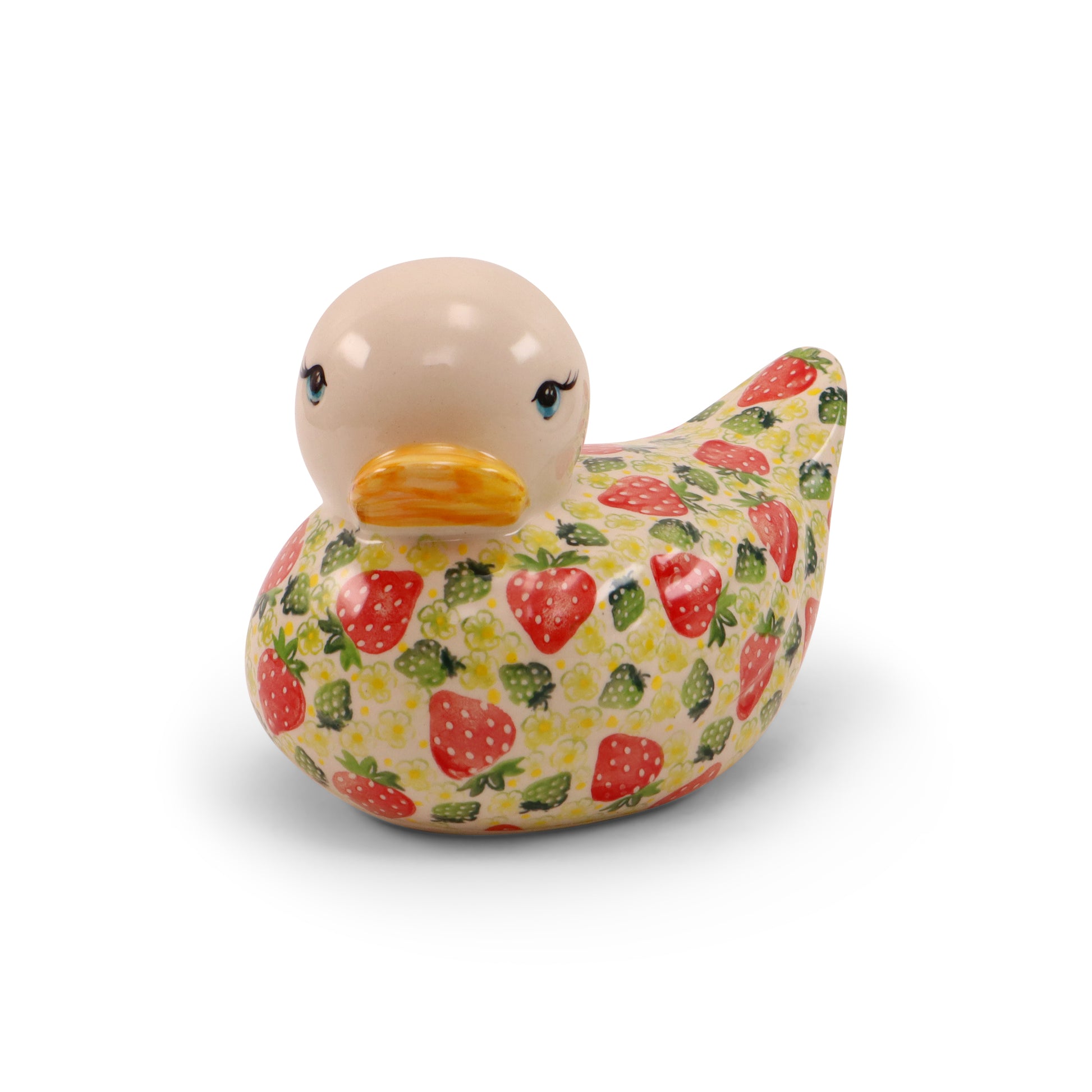 7"x6" Duck Figurine. Pattern: Strawberry Fest