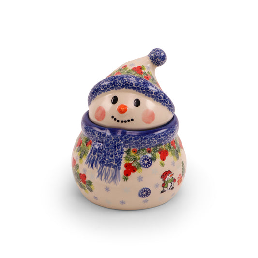 8"x7" Snowman Container. Pattern: Happy Time