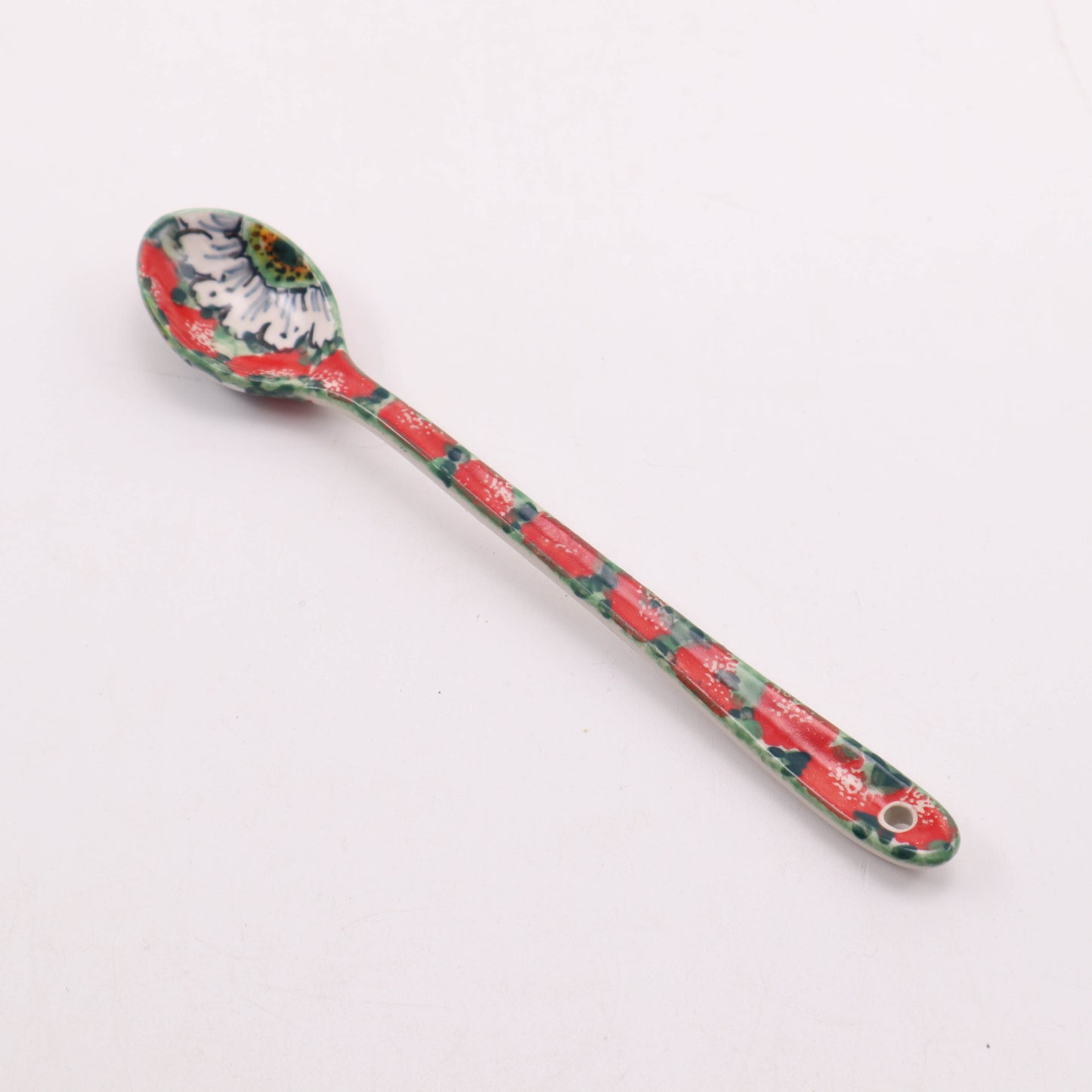 7" Latte Spoon. Pattern: White and Red