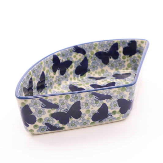 8"x5" Triangle Bowl.Pattern: Butterfly in Green