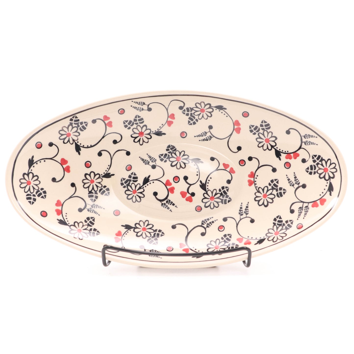 13 X 7" X 2" Oval Serving Dish.  Pattern:  Red Hearts