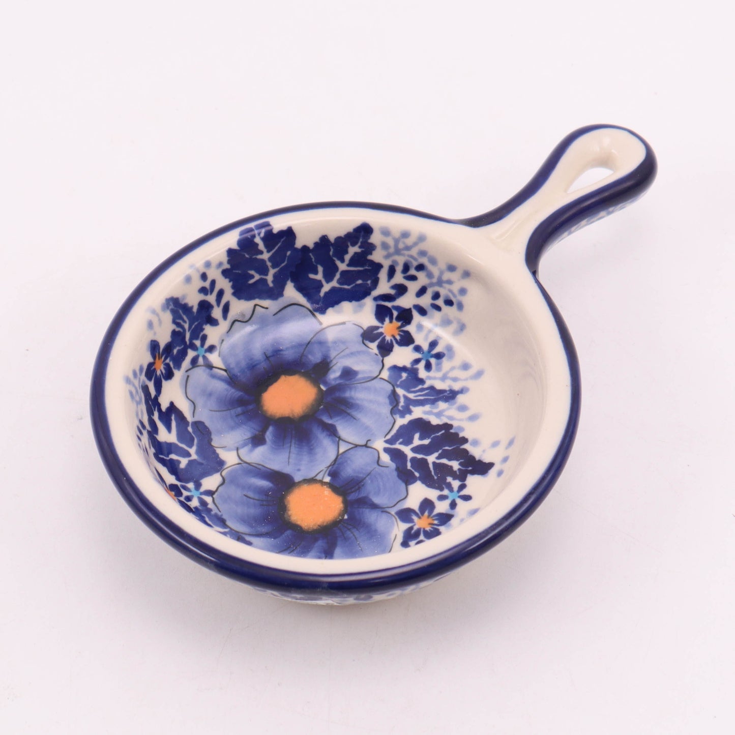 4.5" Condiment Bowl with Handle. Pattern: Winter Bouquet