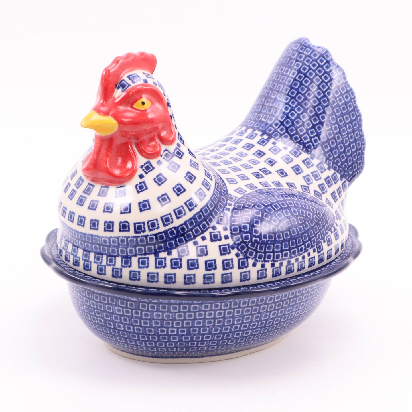 9"x8"x8" Hen Container. Pattern: Blue Tiles