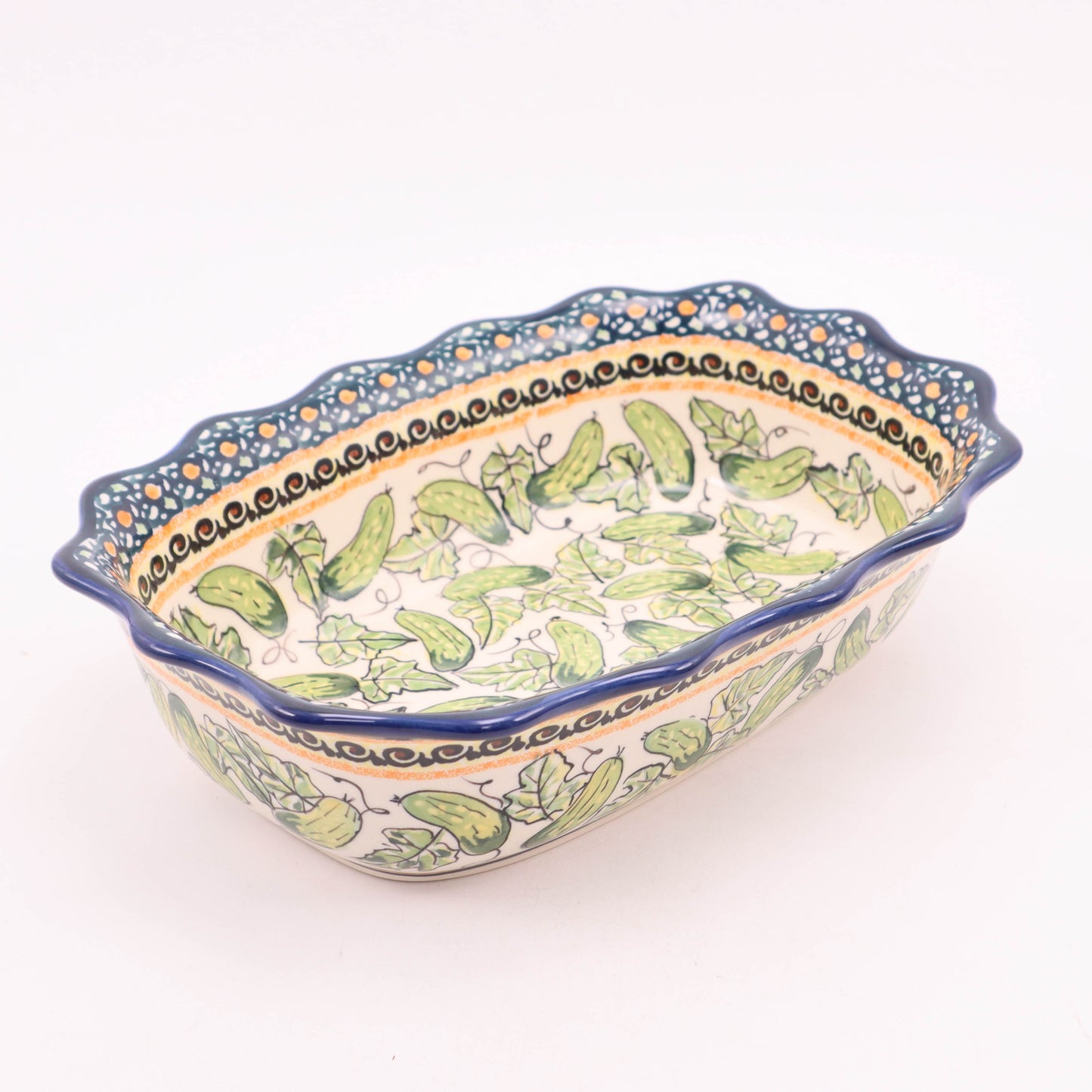 11.5"x8" Ruffled Oval Bowl. Pattern: In a Pickle