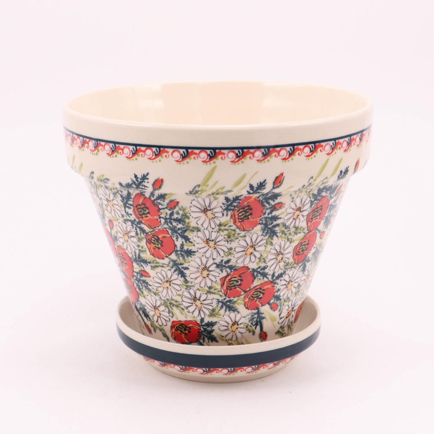 7.5"x6.5" Flower Pot with Tray. Pattern: A Little Romance