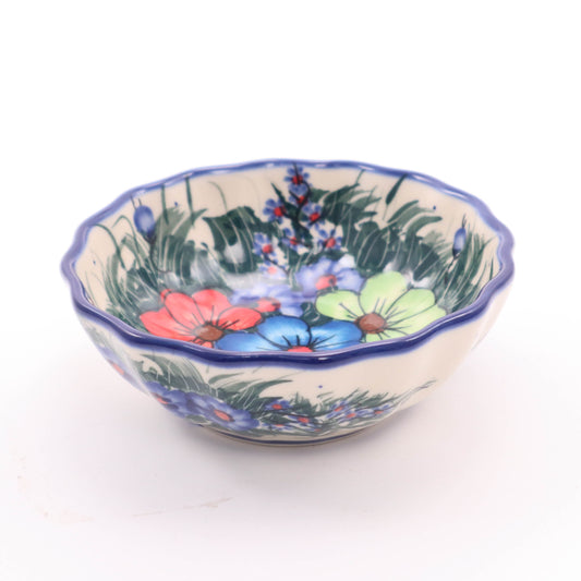 4.5" Round Scalloped Bowl. Pattern: Brite Bouquet