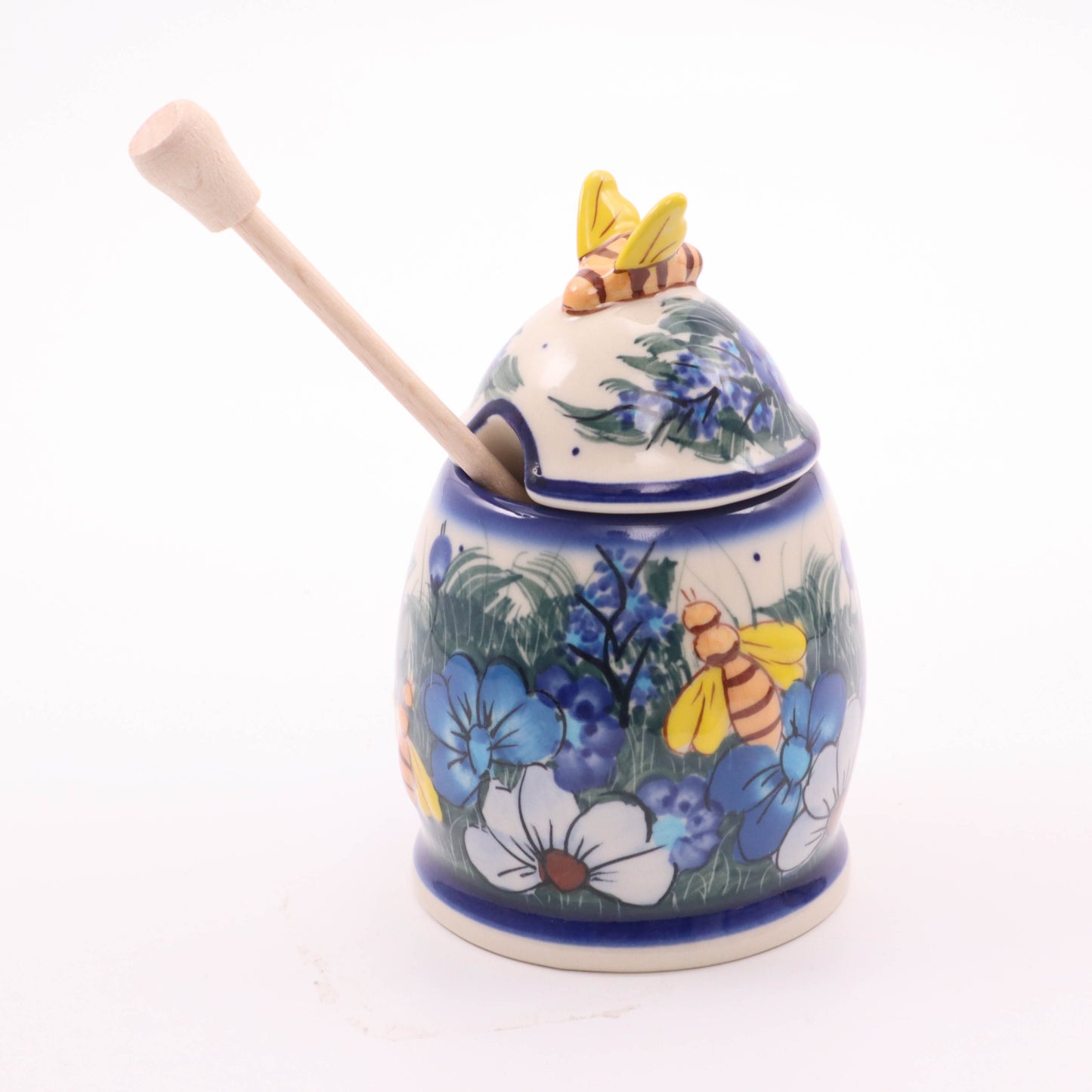 3.5"x5" Honey Pot with Dipper. Pattern: Brite Bouquet