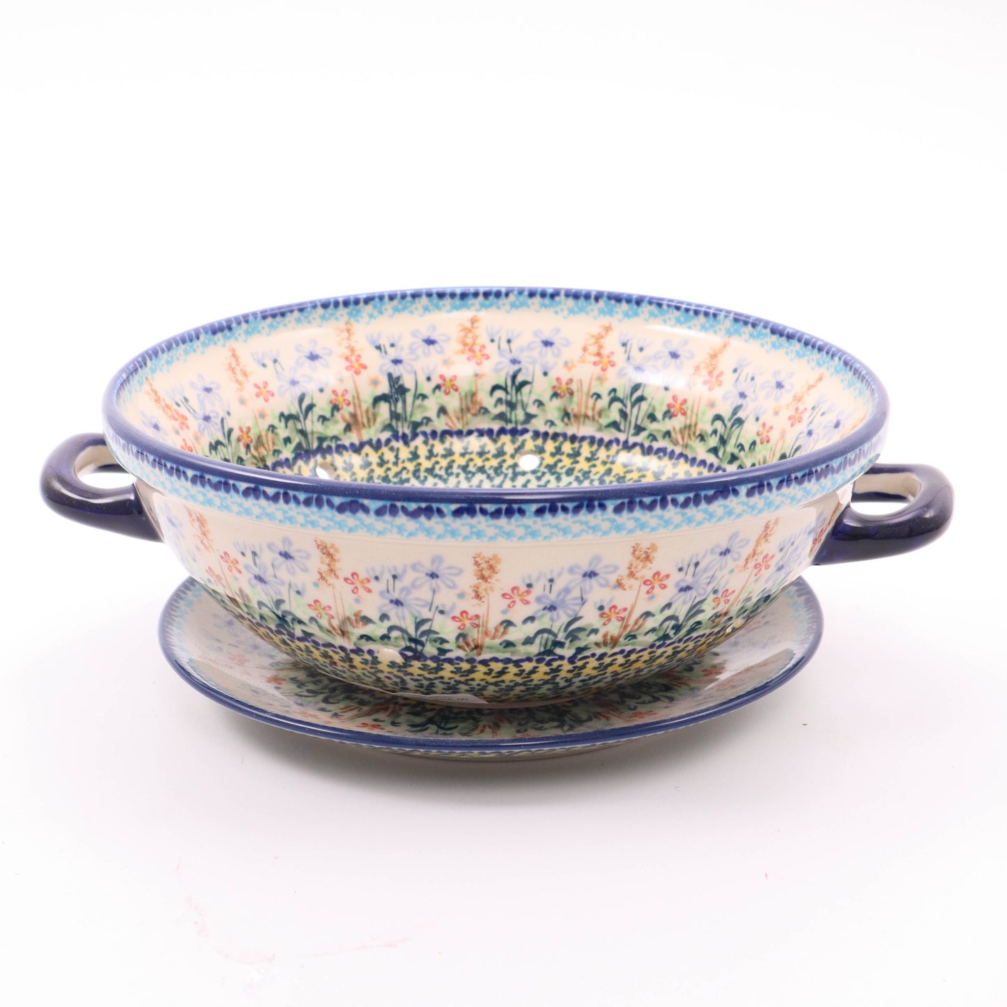 9.5" Colander with Handles and Plate.  Pattern: Floral Harvest