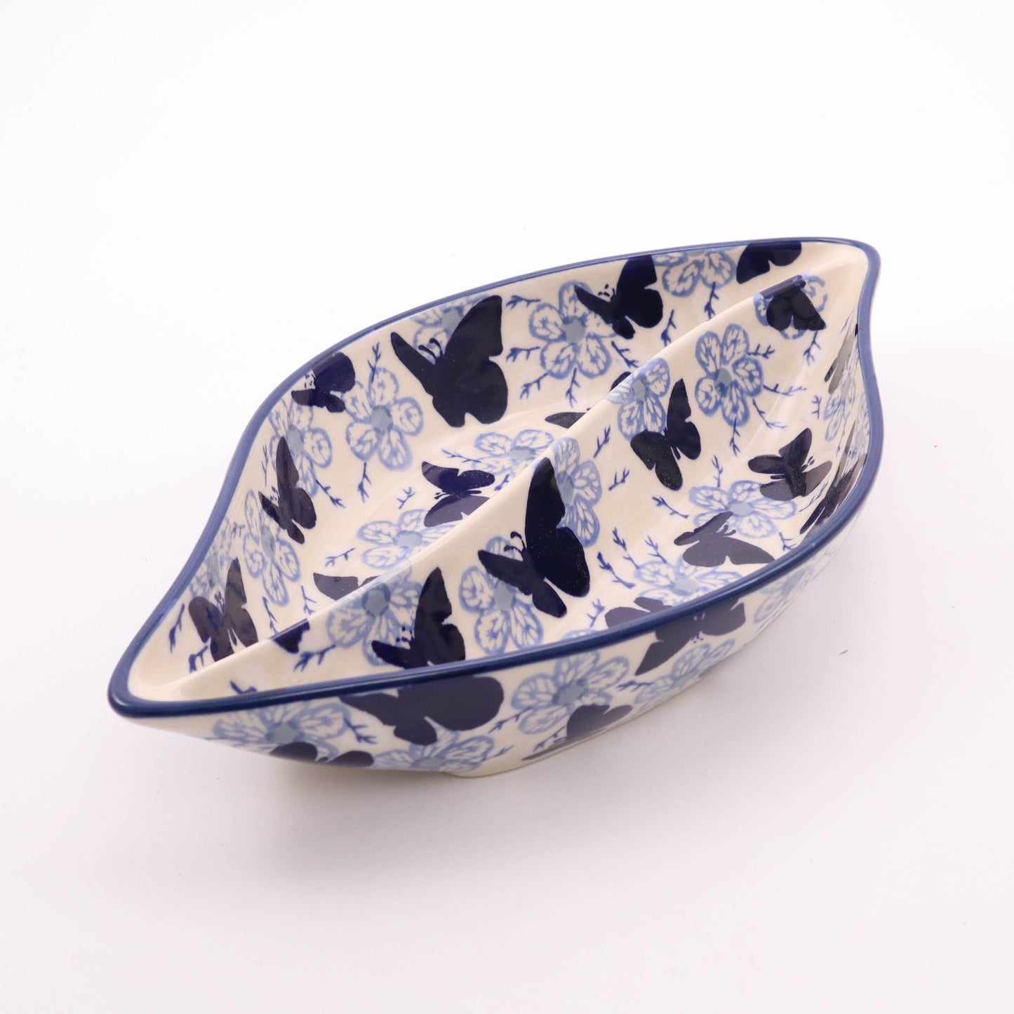 12"x6.5"x2" Divided Dish. Pattern: Butterfly Delight