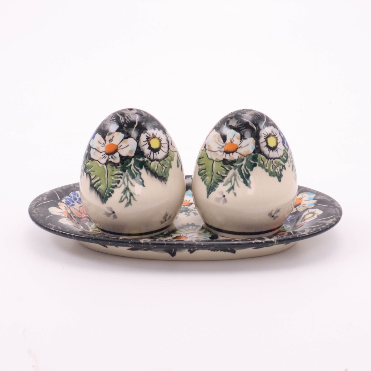Salt and Pepper Shakers with Tray. Pattern: Midnight Lace