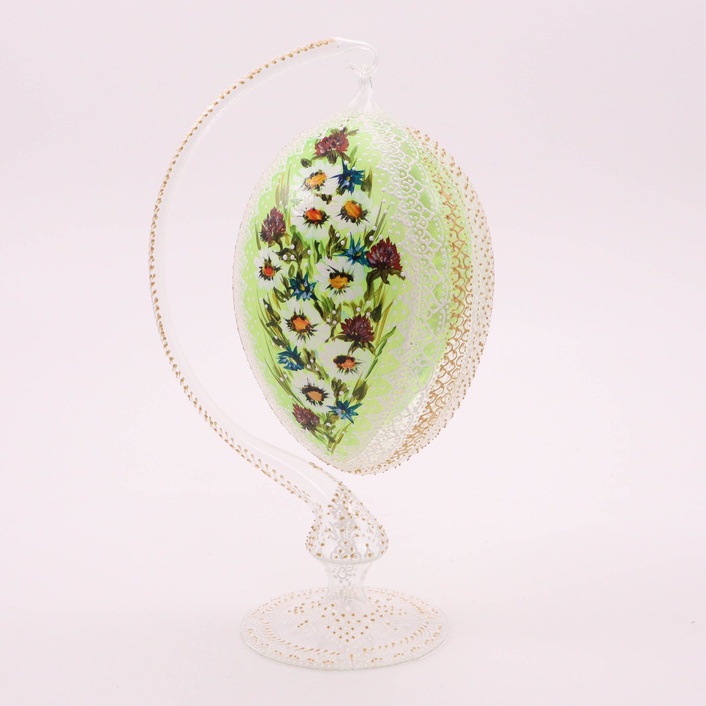 6" Glass Hand-Painted Egg with Hanger. Pattern: I