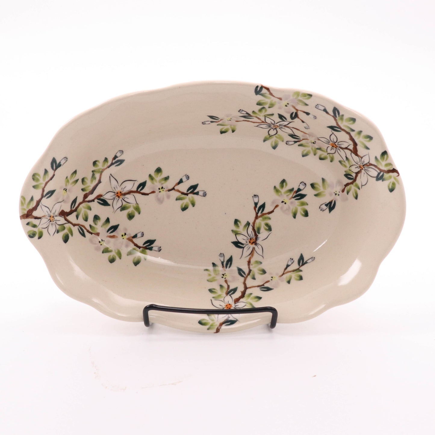 10"x7" Oval Waved Dish. Pattern: Apple Blossom