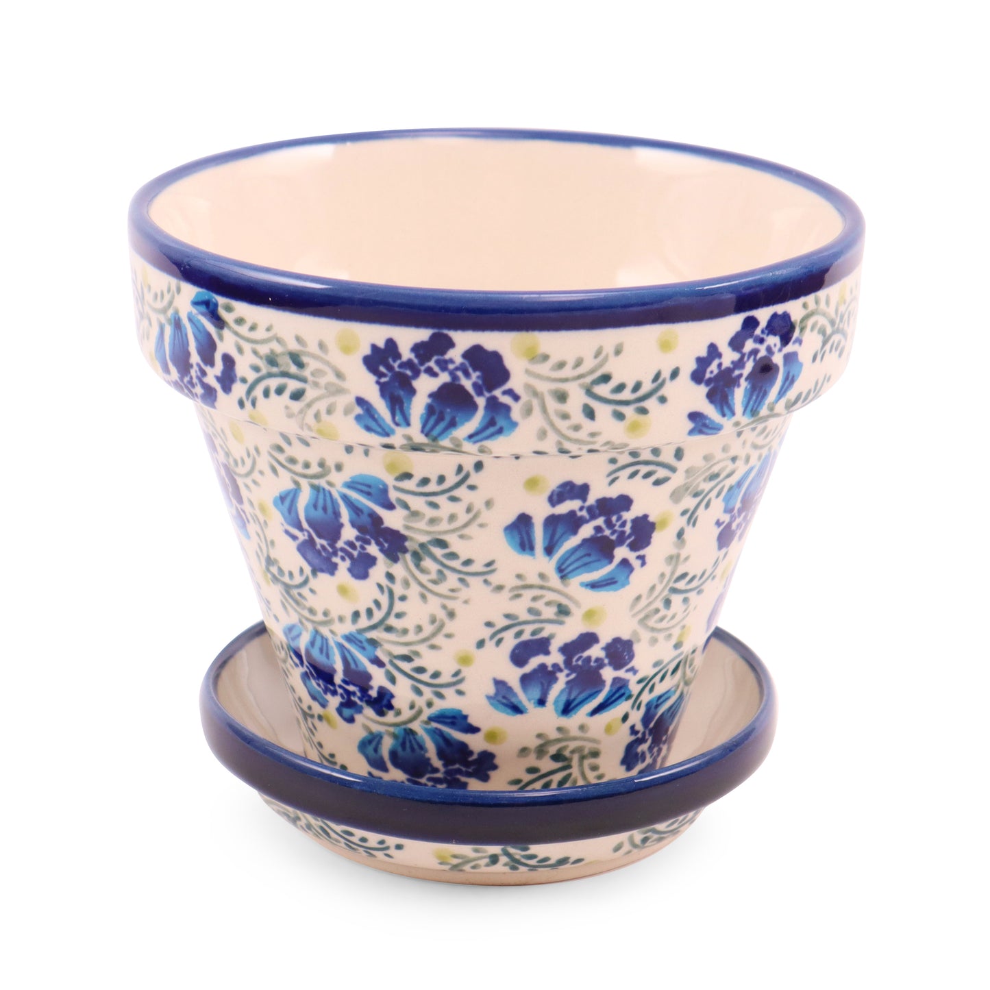 5.5"x5" Flower Pot with Tray. Pattern: Bristol Blues