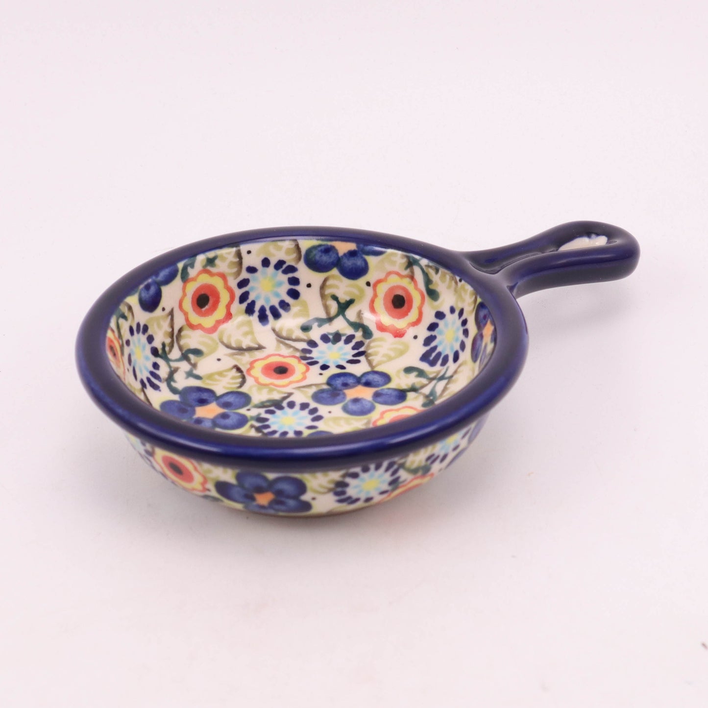 4.5" Condiment Bowl with Handle. Pattern: Red Poppy
