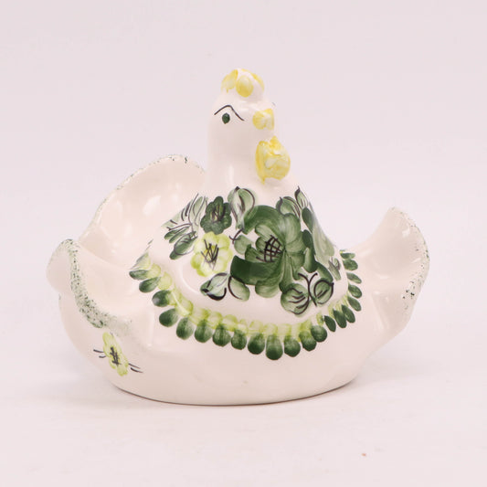 5.5"x4.5" Sitting Hen Figurine. Pattern: Green