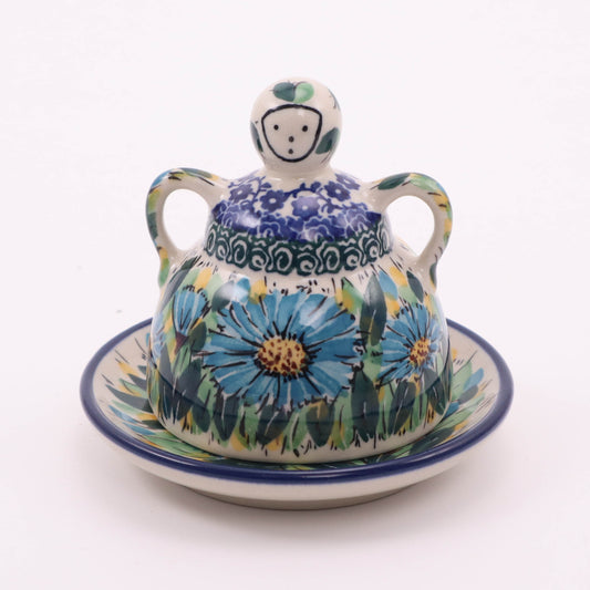 2.5" Mini Cheese Lady .Pattern: Blue Aster