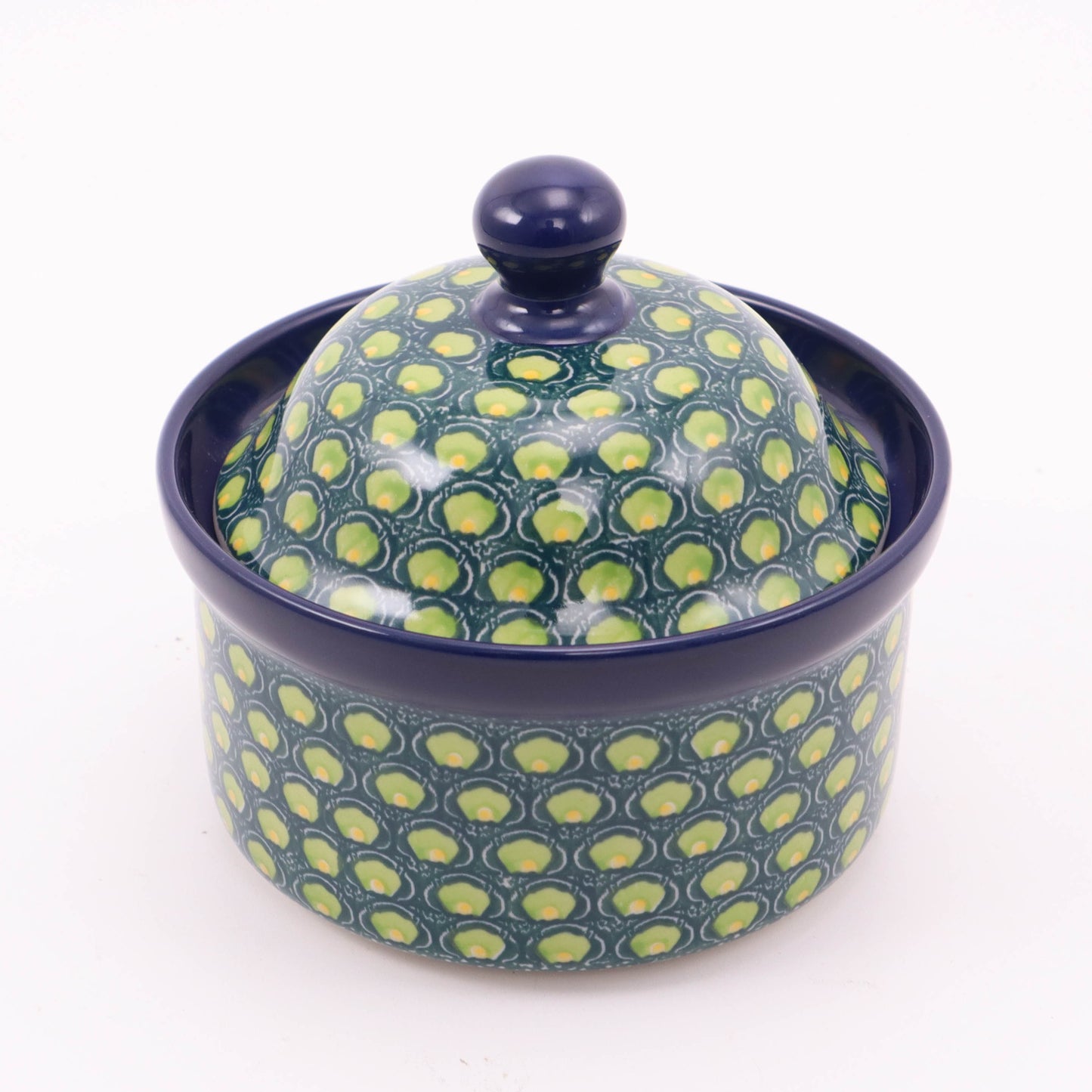 4"x5" Round Covered Dish. Pattern: Limelight