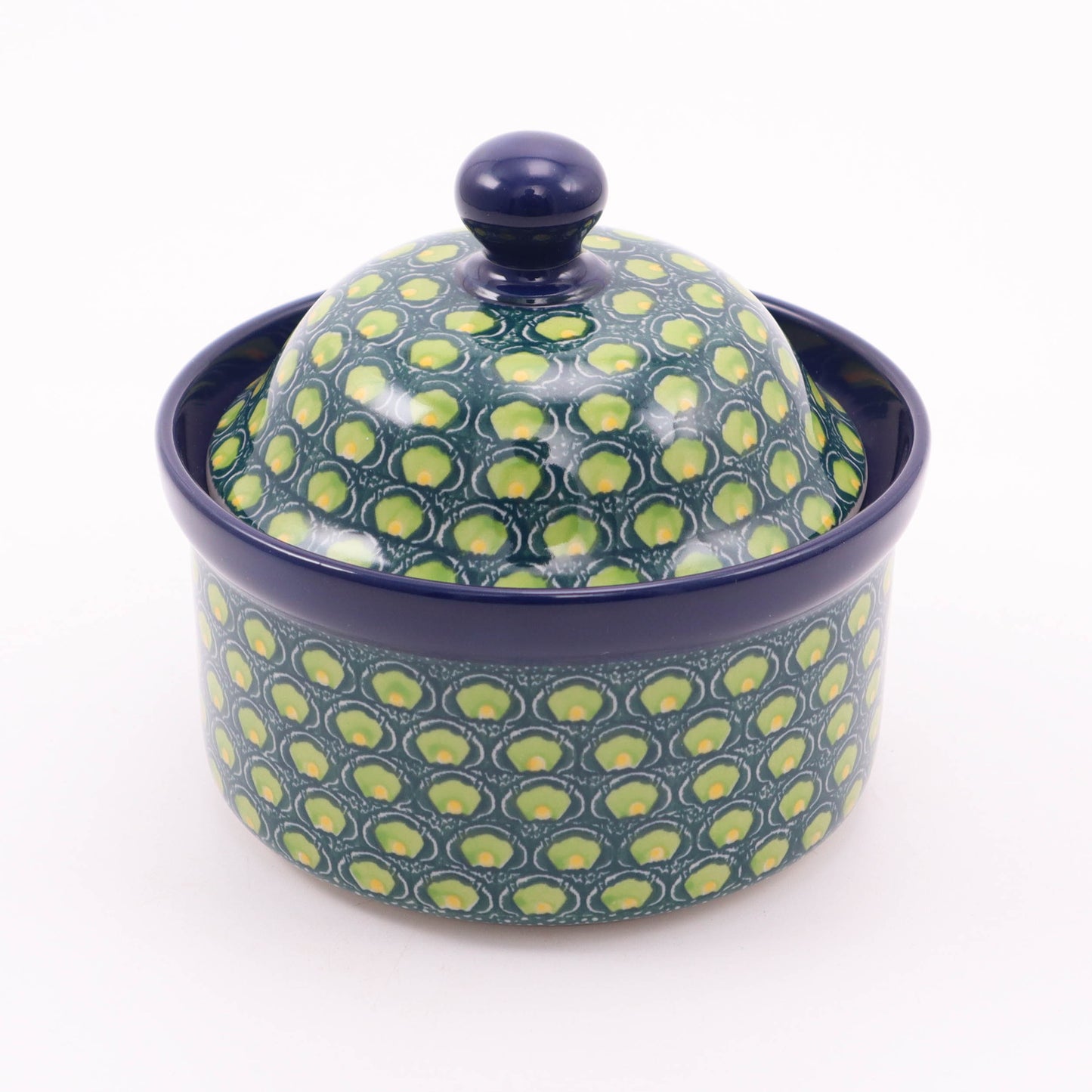 4"x5" Round Covered Dish. Pattern: Limelight