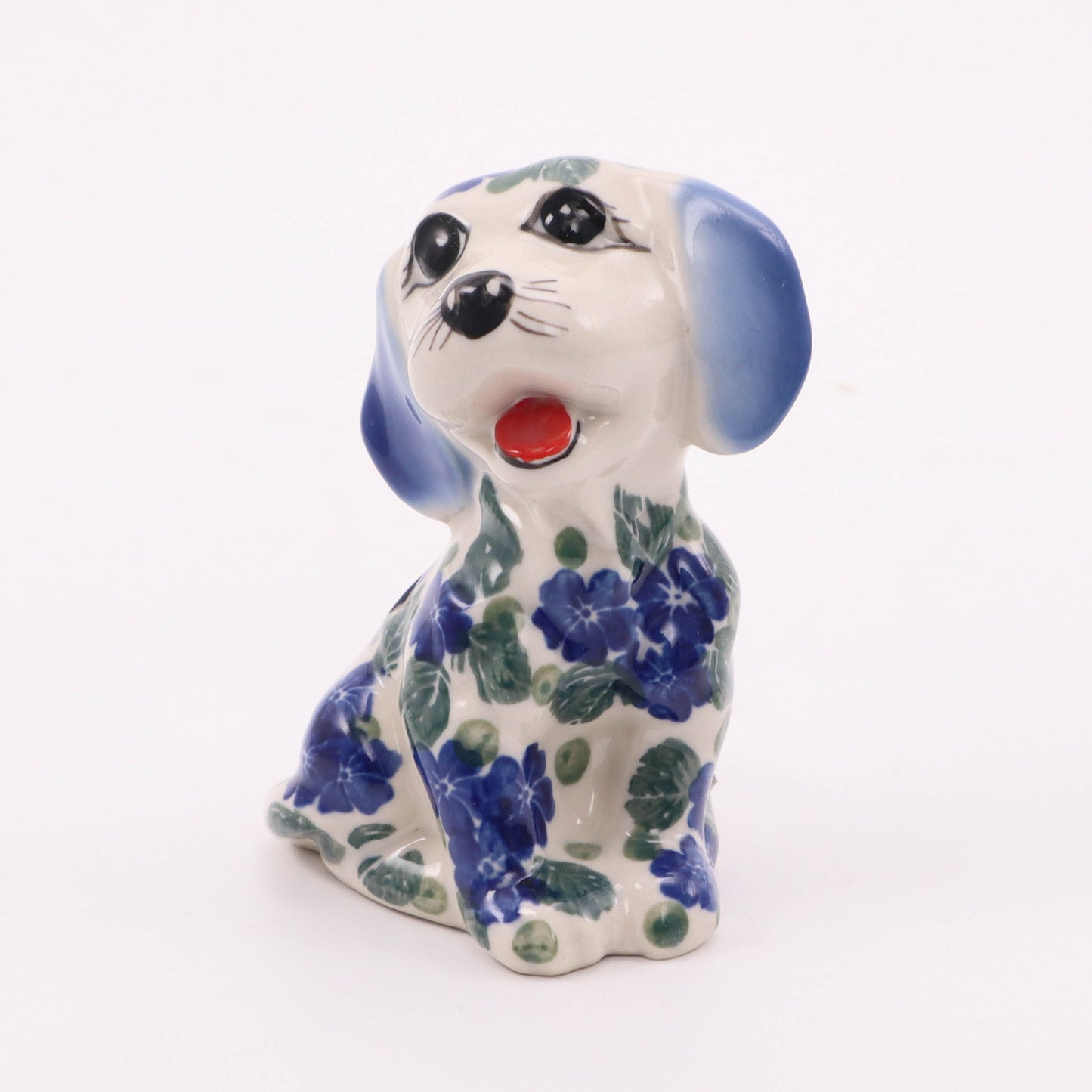 2"x3" Puppy Figurine. Pattern: Blue Daisy