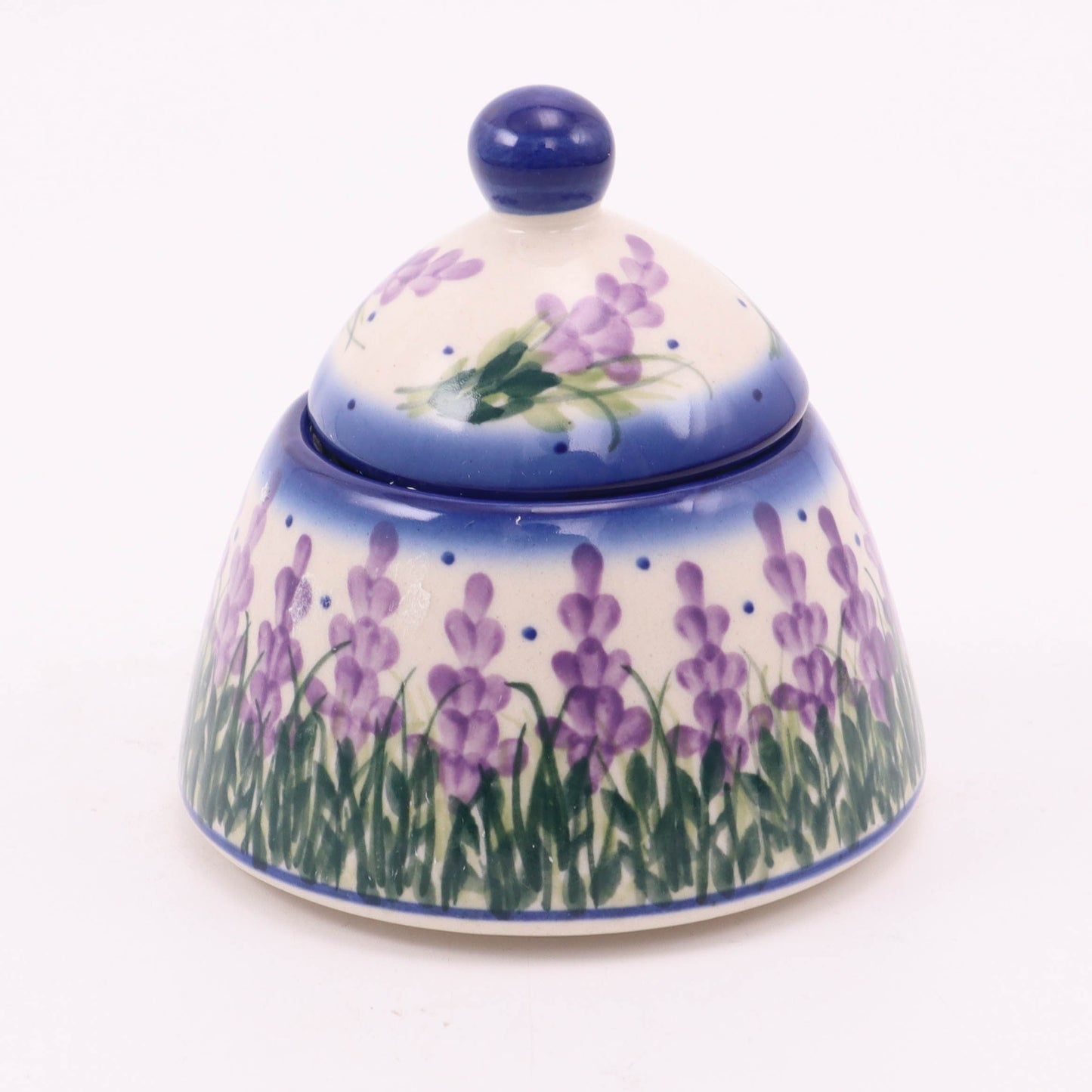 4.5" Bell Sugar Bowl. Pattern: Lavender Dreams