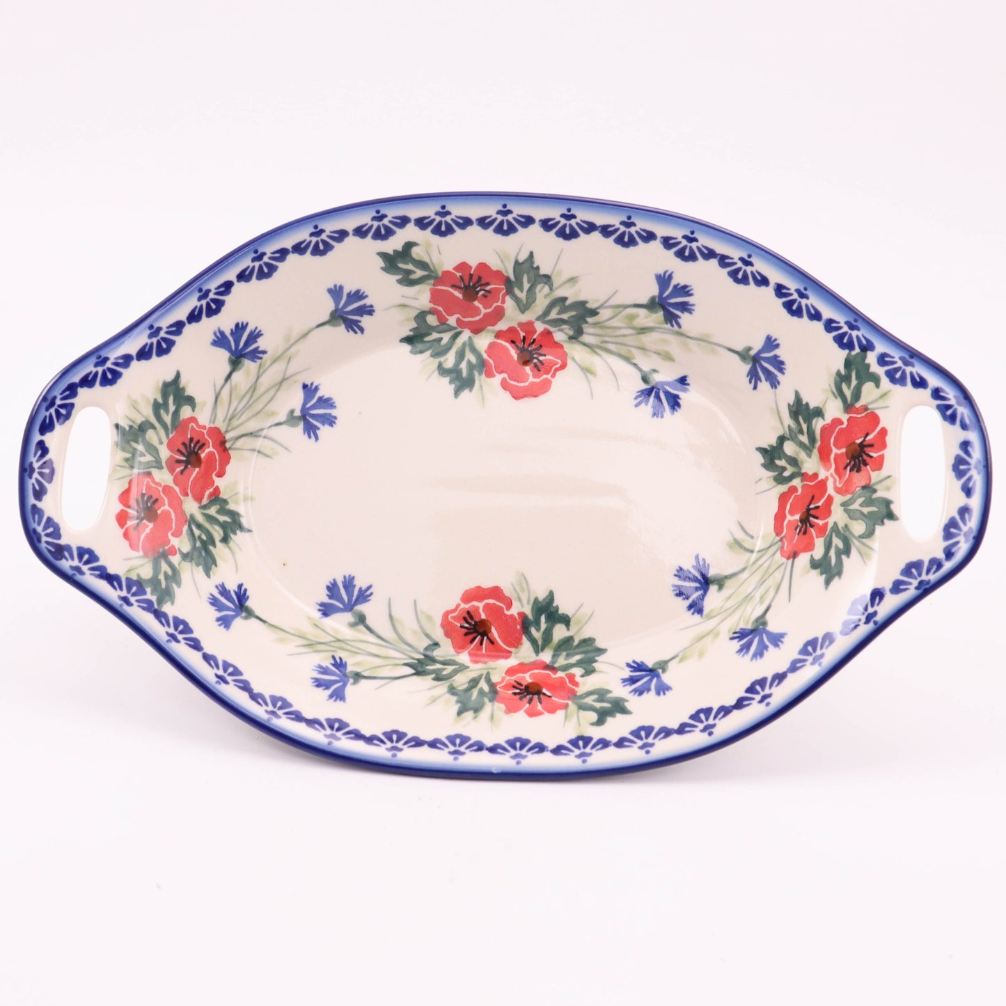 8"x13" Oval Serving Dish with Handles. Pattern: Charming Chicory
