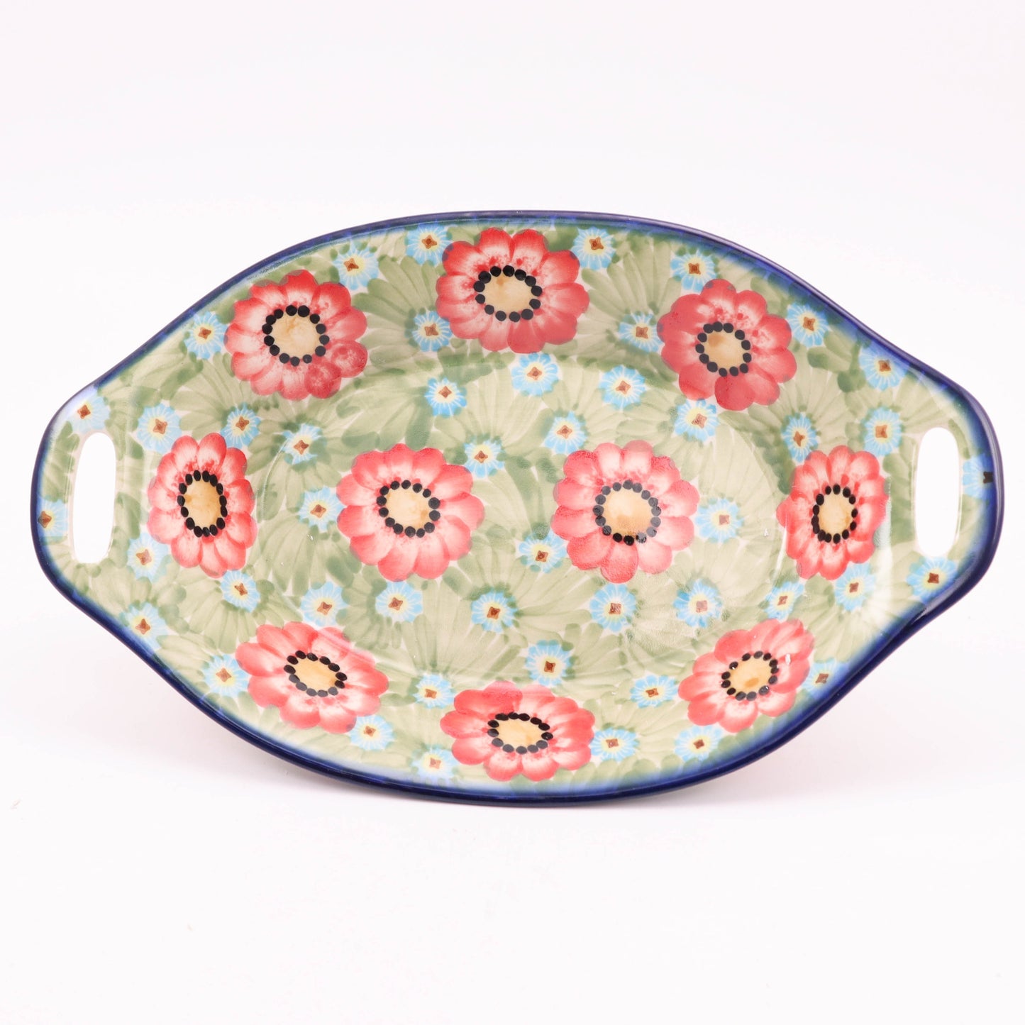 8"x13" Oval Serving Dish with Handles. Pattern: Flower Power