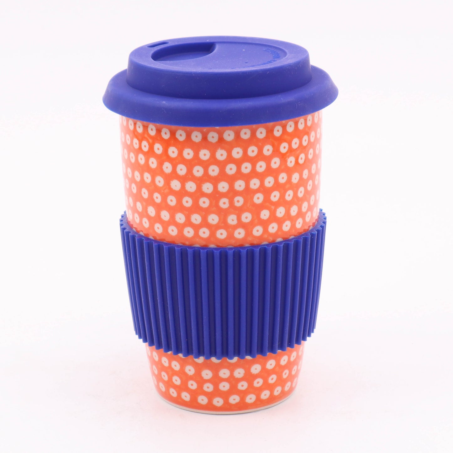 12oz Travel Mug. Pattern: Tangerine