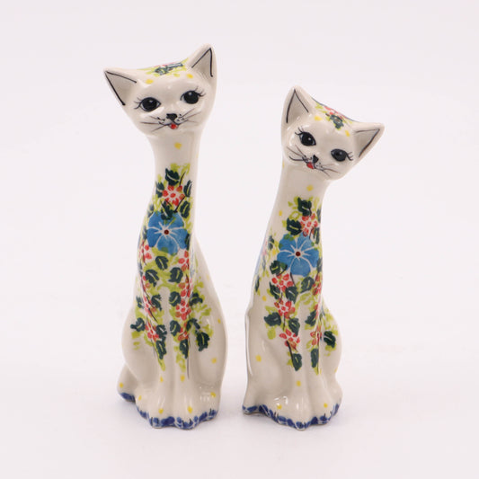 Cat Salt and Pepper Shaker .Pattern: Blue Flower