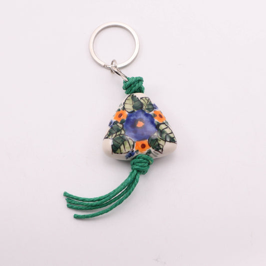 1.5" Triangle Keychain. Pattern: Floral