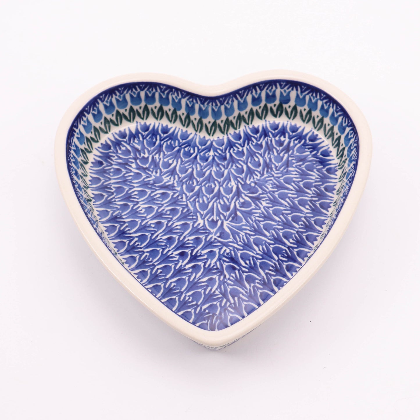 8"x8"x3" Heart Dish. Pattern: Tulip Parade