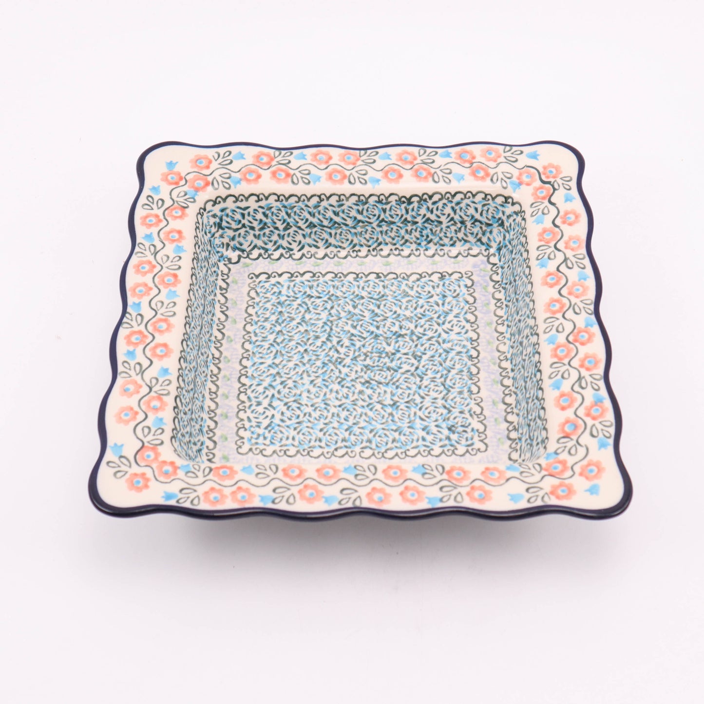 9" Square Ruffled Salad Bowl. Pattern: Happy Hour