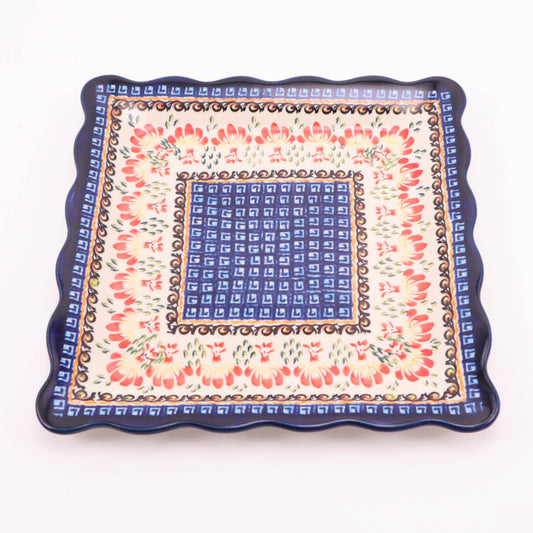9.5" Square Ruffled Plate. Pattern: Curb Appeal