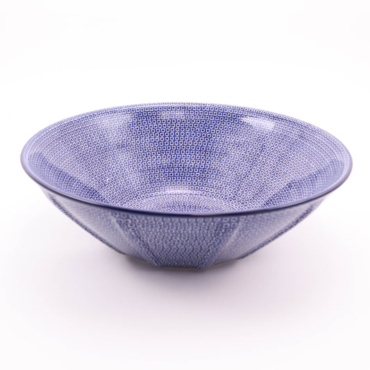 13" Ribbed Bowl. Pattern: Blue Tiles