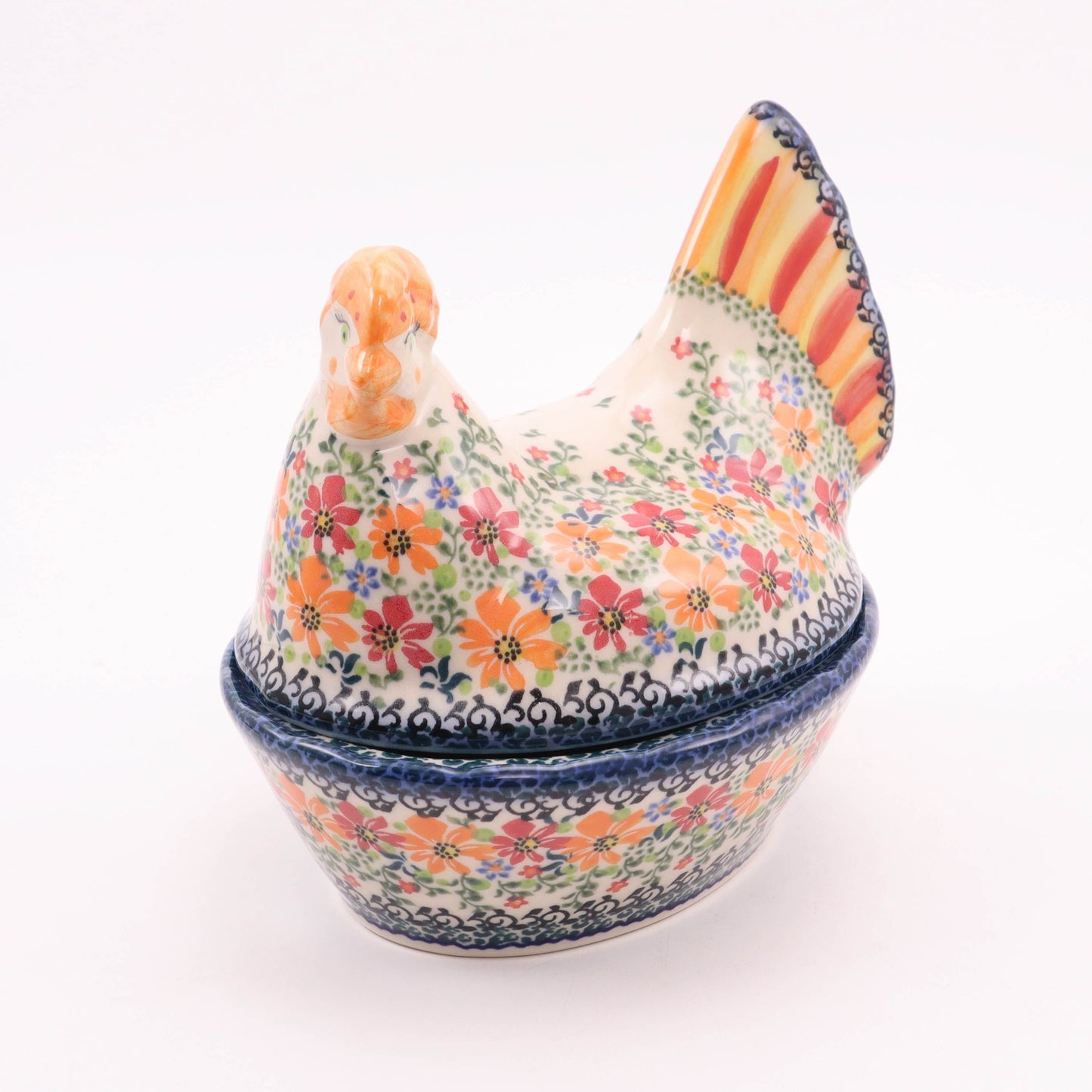 7"x5"x7" Covered Hen Container. Pattern: Daybreak