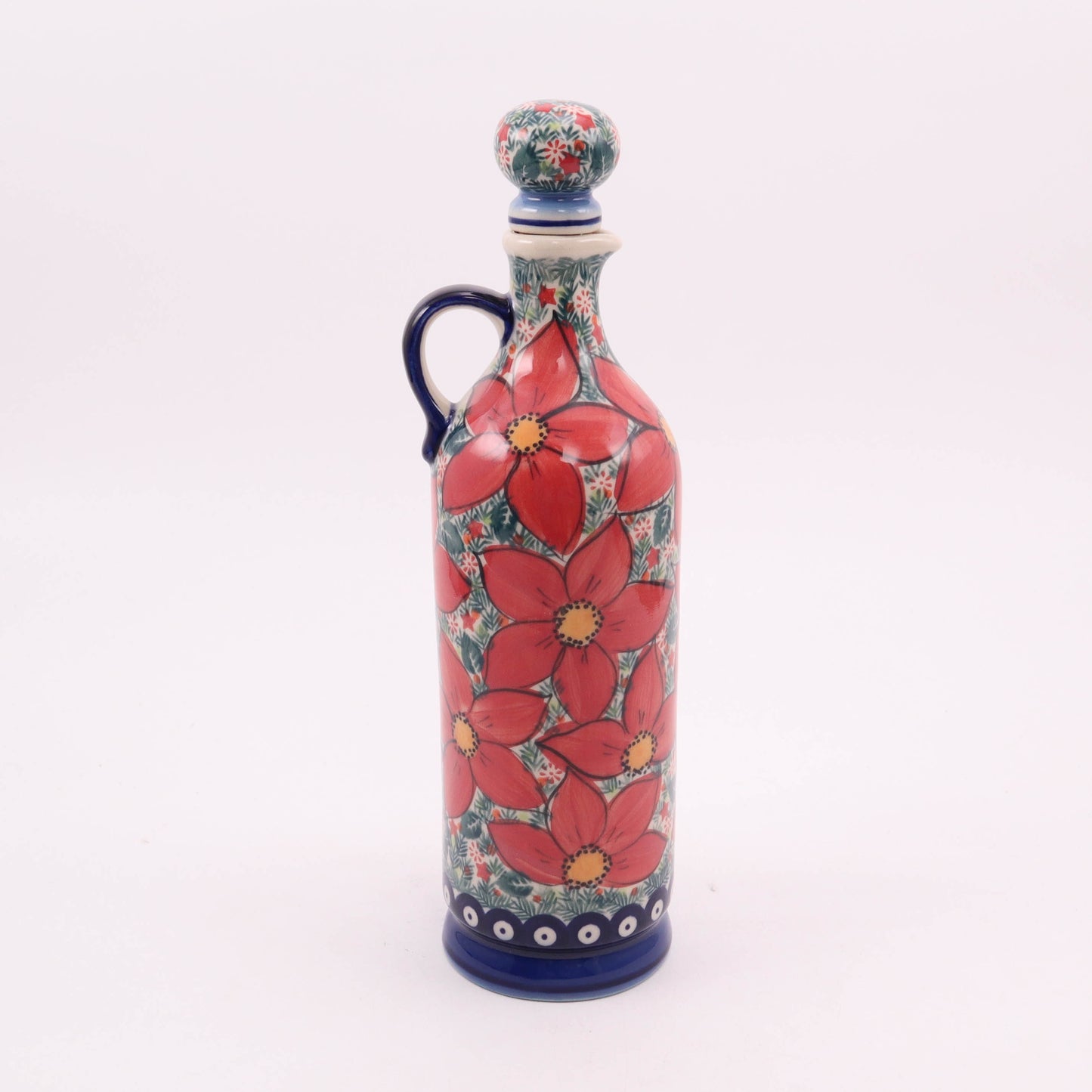 24oz Bottle with Cork. Pattern: Poinsettia