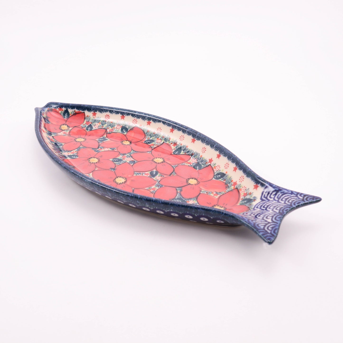 15"x7" Fish Platter. Pattern: Poinsettia