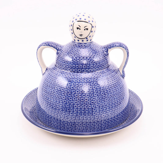 9.5" Cheese Lady. Pattern: Blue Tiles