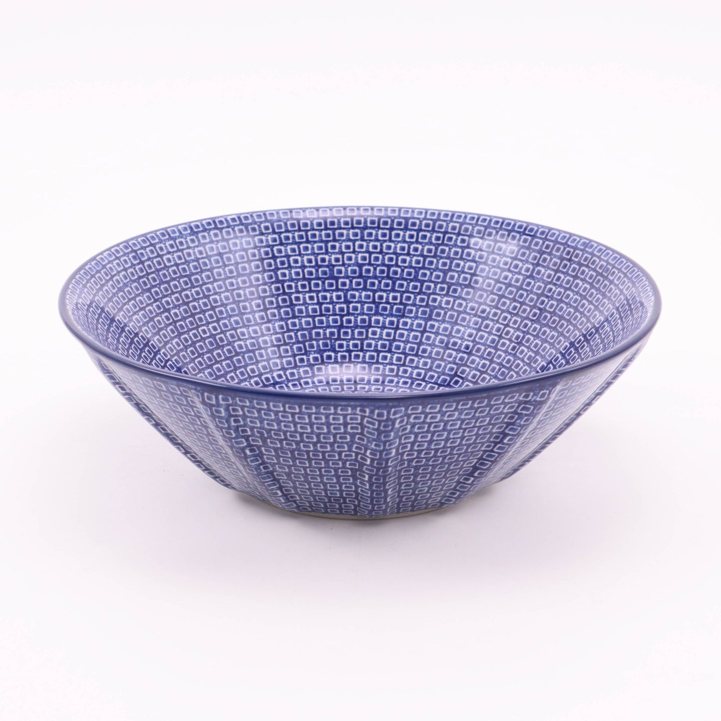 9.5" Ribbed Bowl. Pattern: Blue Tiles
