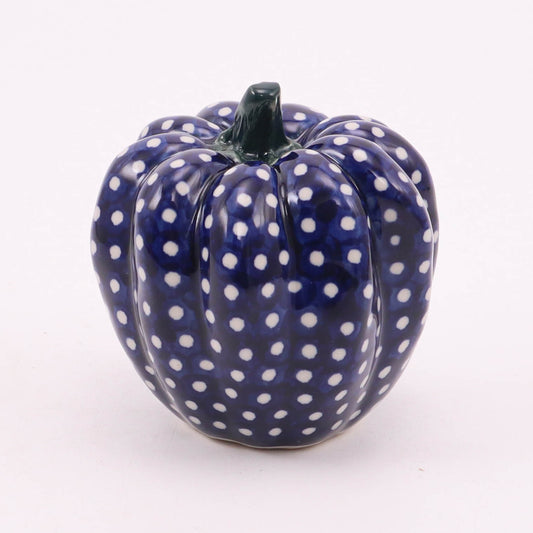 3.5"x4" Ribbed Pumpkin Figurine .Pattern: Cobalt Dots