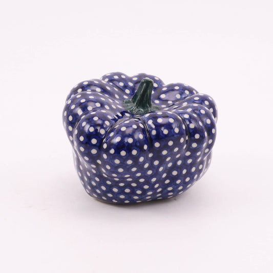 4.5"x3" Squat Pumpkin Figurine .Pattern: Cobalt Dots