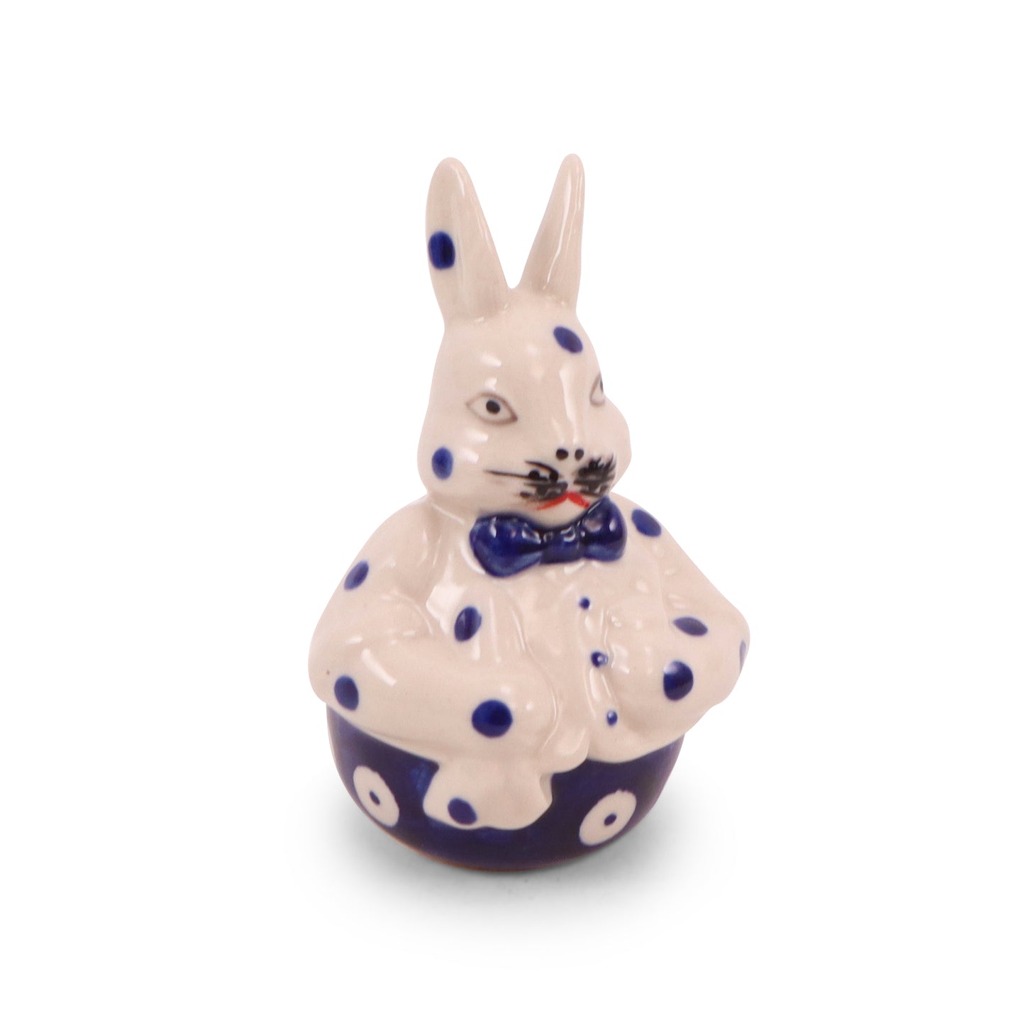 2.5"x3.5" Mr. Bunny Figurine. Pattern: Cobalt Dots