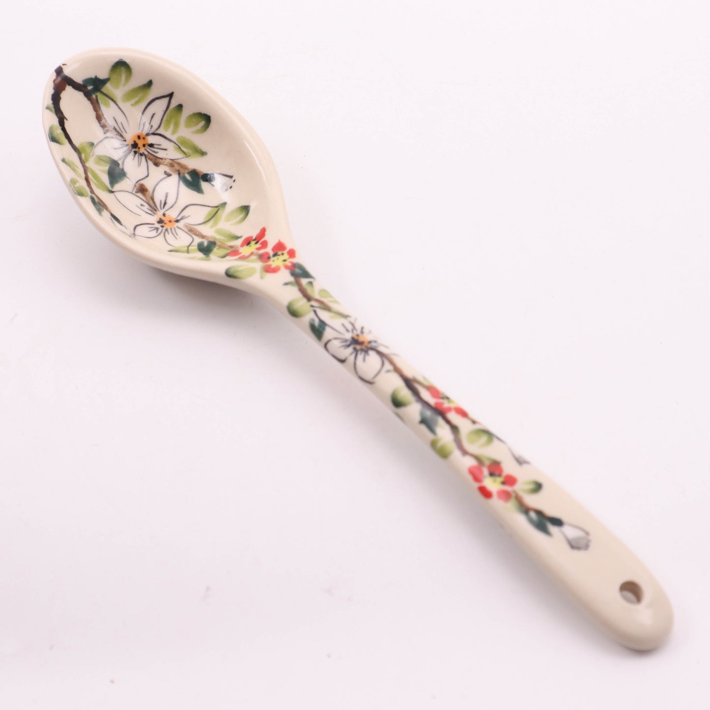 8" Large Spoon. Pattern: Apple Blossom Red