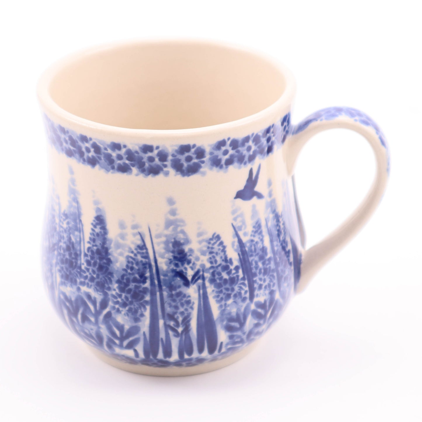 12oz Curved Mug. Pattern: The Blue Dahlia
