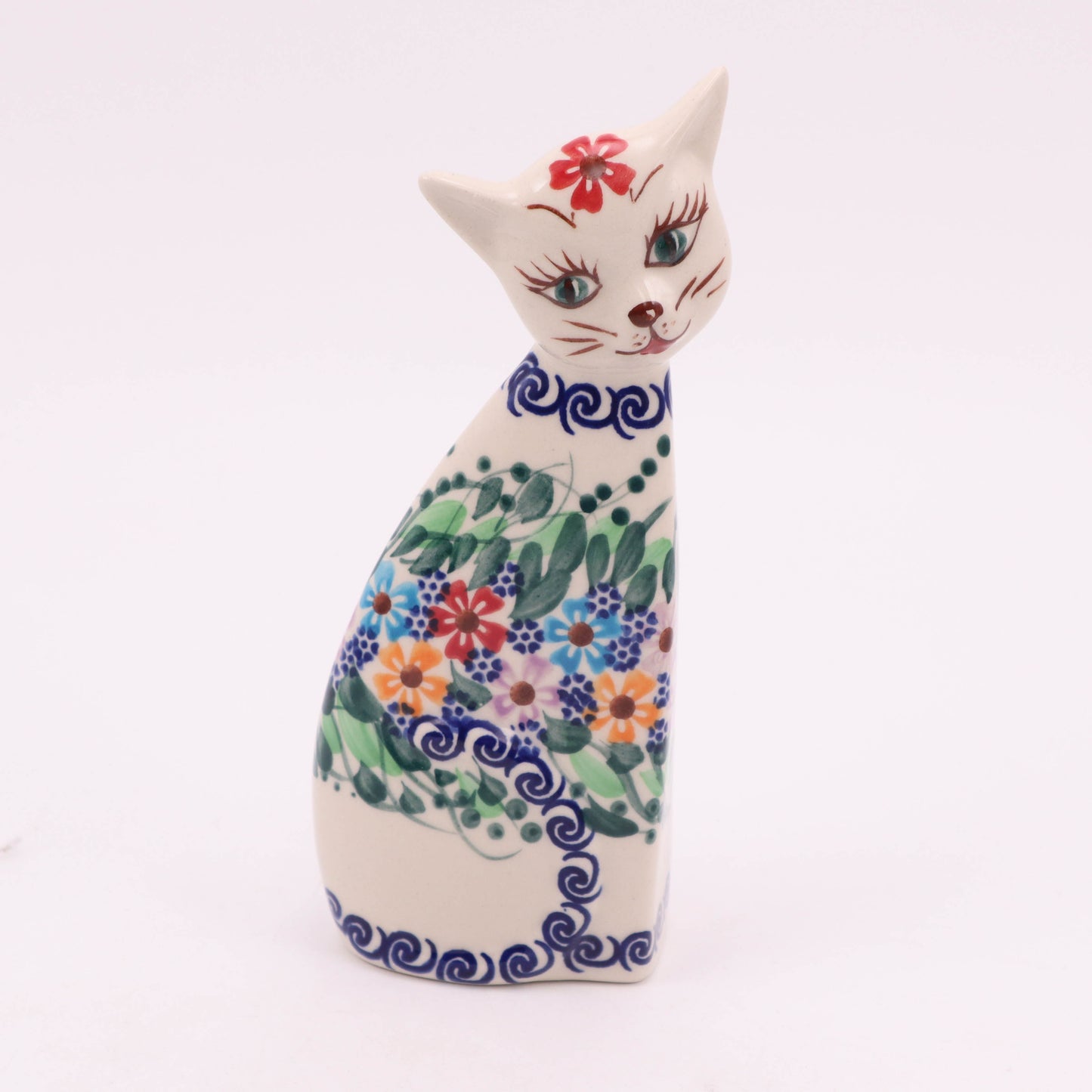 2.5"x7" Standing Cat Figurine. Pattern: Daisy Fields
