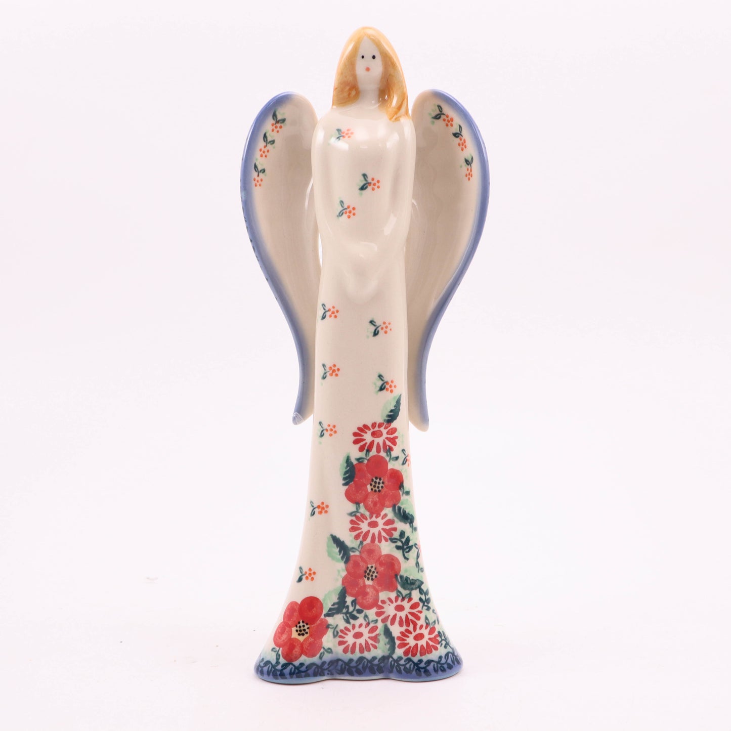 11" Medium Angel Figurine. Pattern: Red Bouquet