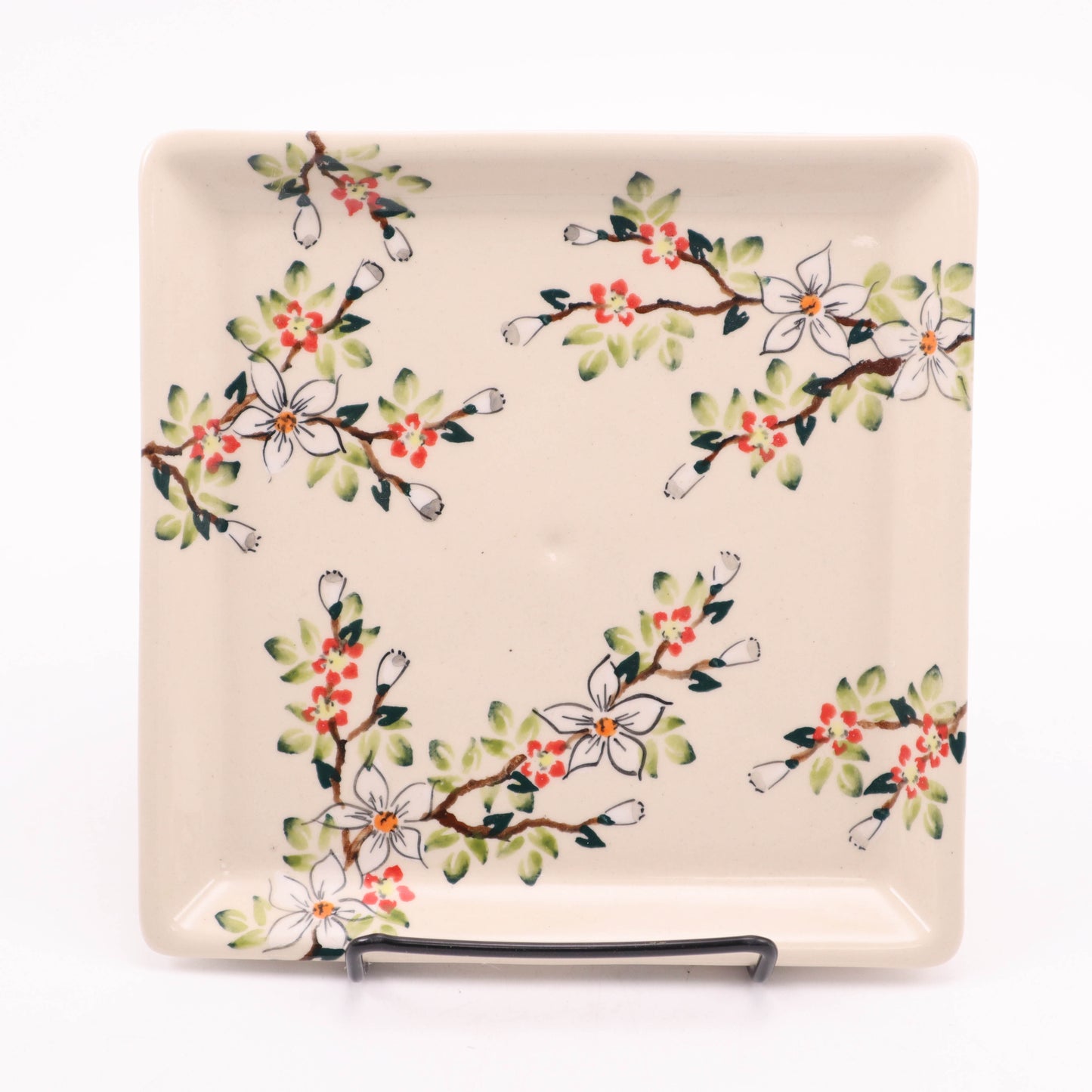 7" Square Plate. Pattern: Apple Blossom Red