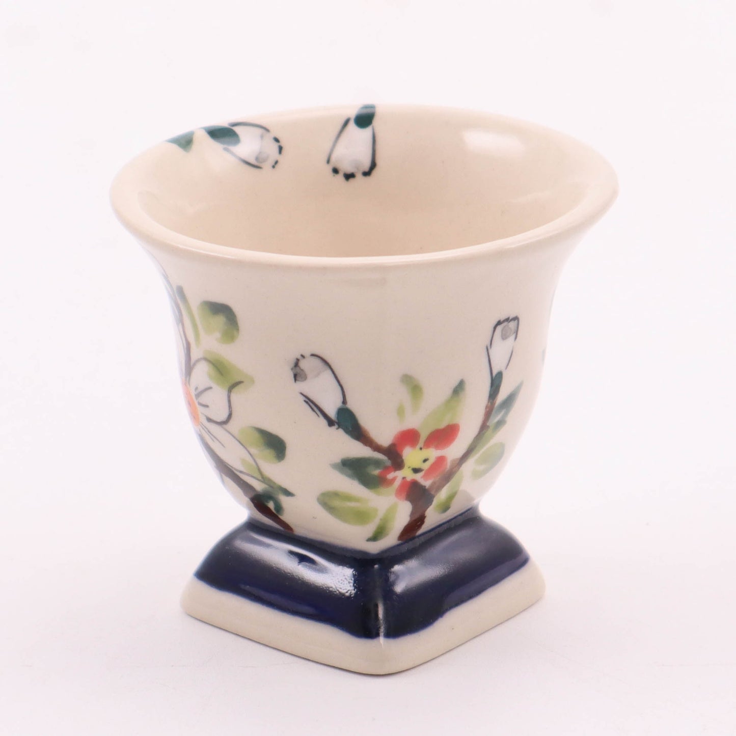 2"x2" Egg Cup. Pattern: Apple Blossom Red