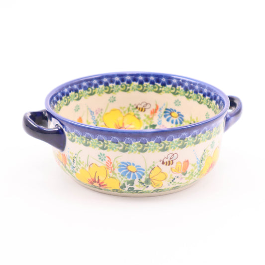 6.5"x3" Round Baker with Handles .Pattern: Sunny Day