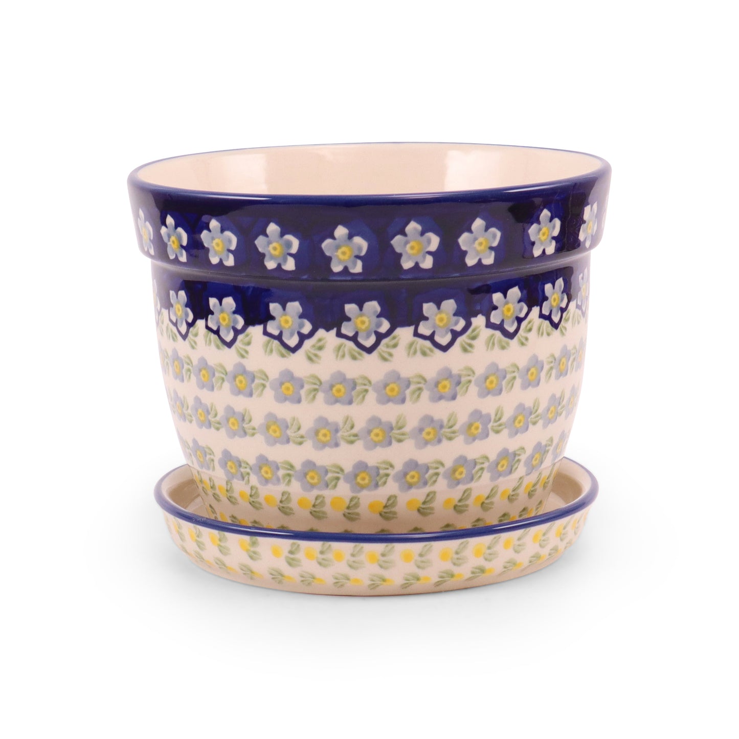 7"x6" Large Flower Pot and Tray. Pattern: Forget Me Not