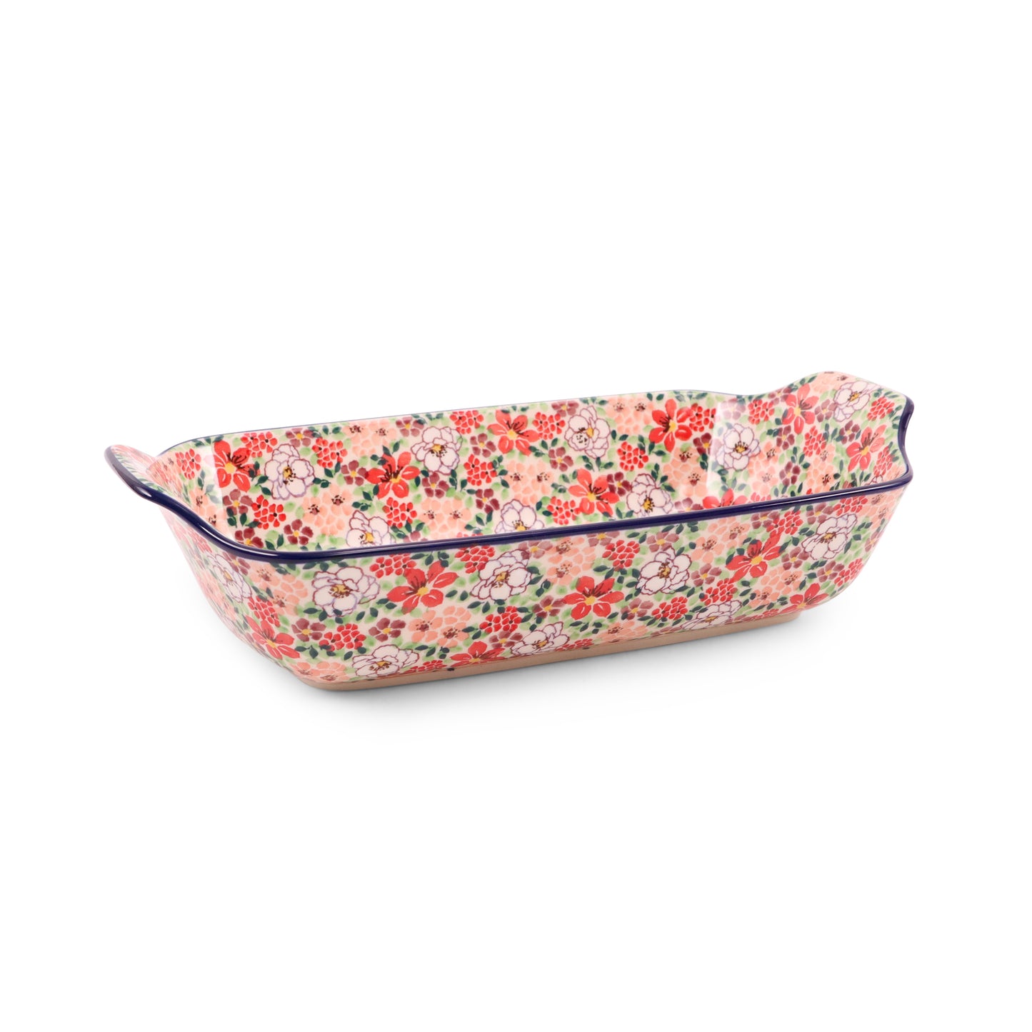 14"x7" Rectangular Baker with Handles. Pattern: Peach Bellini